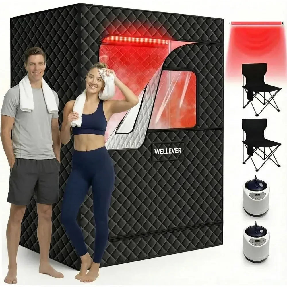 Portable 2-Person Steam Sauna Tent with Red Light Therapy, Waterproof, Compact Storage, Infrared Relaxation, 5.9' x