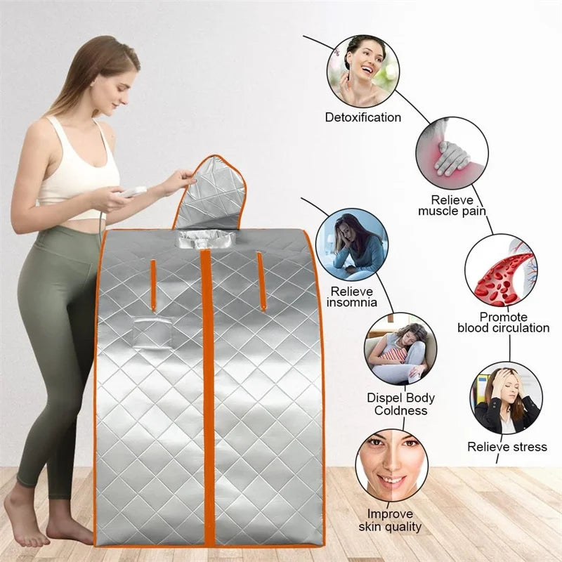 Portable Far Infrared Sauna Full Body Sauna Tent with Heating Foot Pad & Folding Chair for Relaxation &