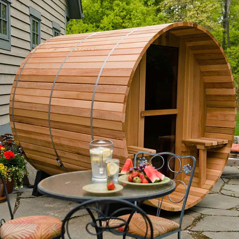 barrel sauna wooden door 6 people homemade steam