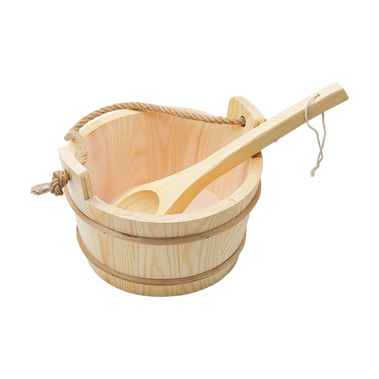 Portable Wood Sauna Barrel with Ladle Sturdy Storage Container Tub Wooden Bucket for Home Bath Sauna Supplies Steaming