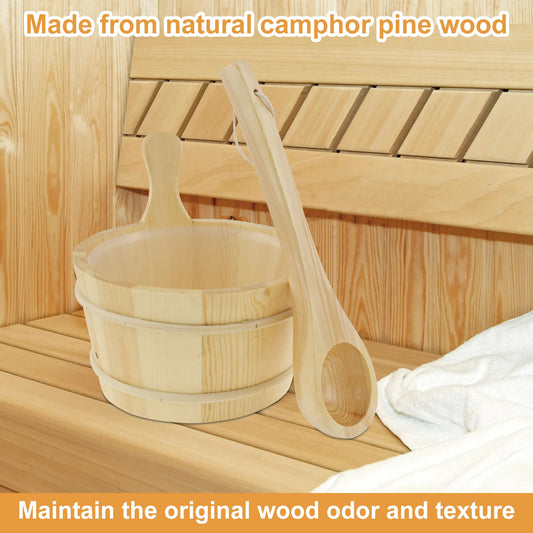 4L Wooden Sauna Bucket and Ladle Set Natural Wood SPA Steaming Bathroom Sauna Accessories Kit for Home Sauna/Sauna
