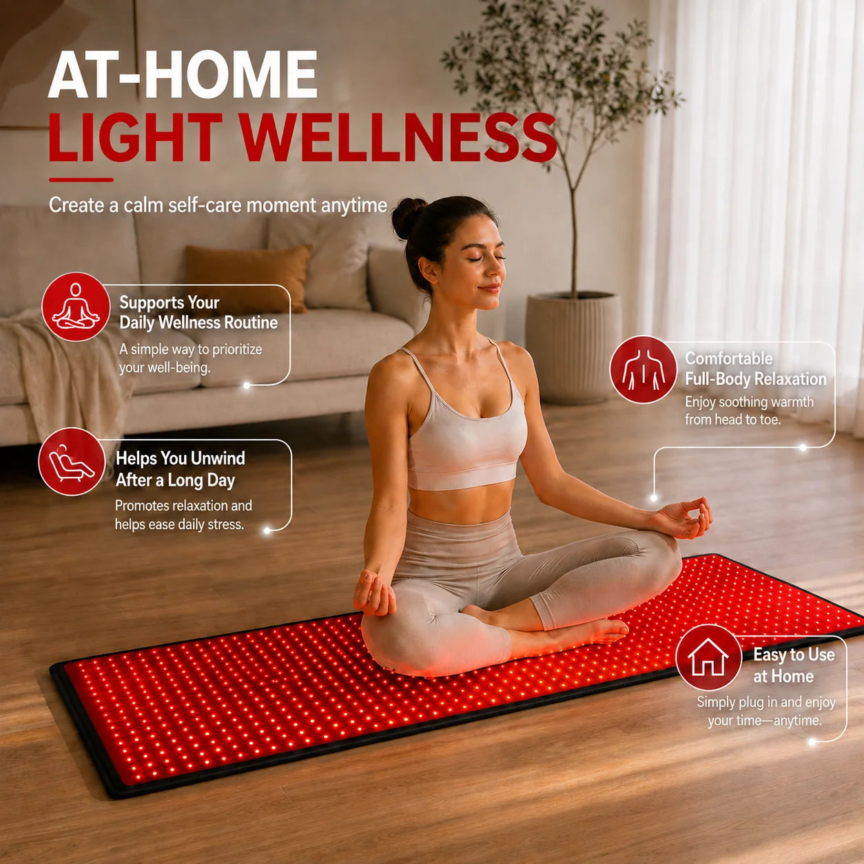 Red Light Mat Full Body 63" x 23.6" 945pcs LED Beads 660nm and 850nm Red Light Blanket Whole Body LED Light Relax Pad