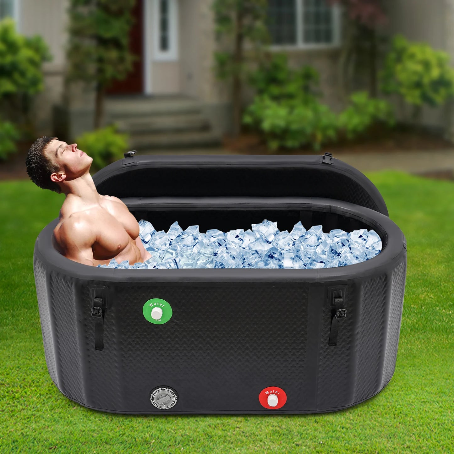 150x80x67cm Inflatable Ice Bathtub for Athletes, 370L Large Capacity Cold Water Bath Tub for Muscle Recovery, Portable