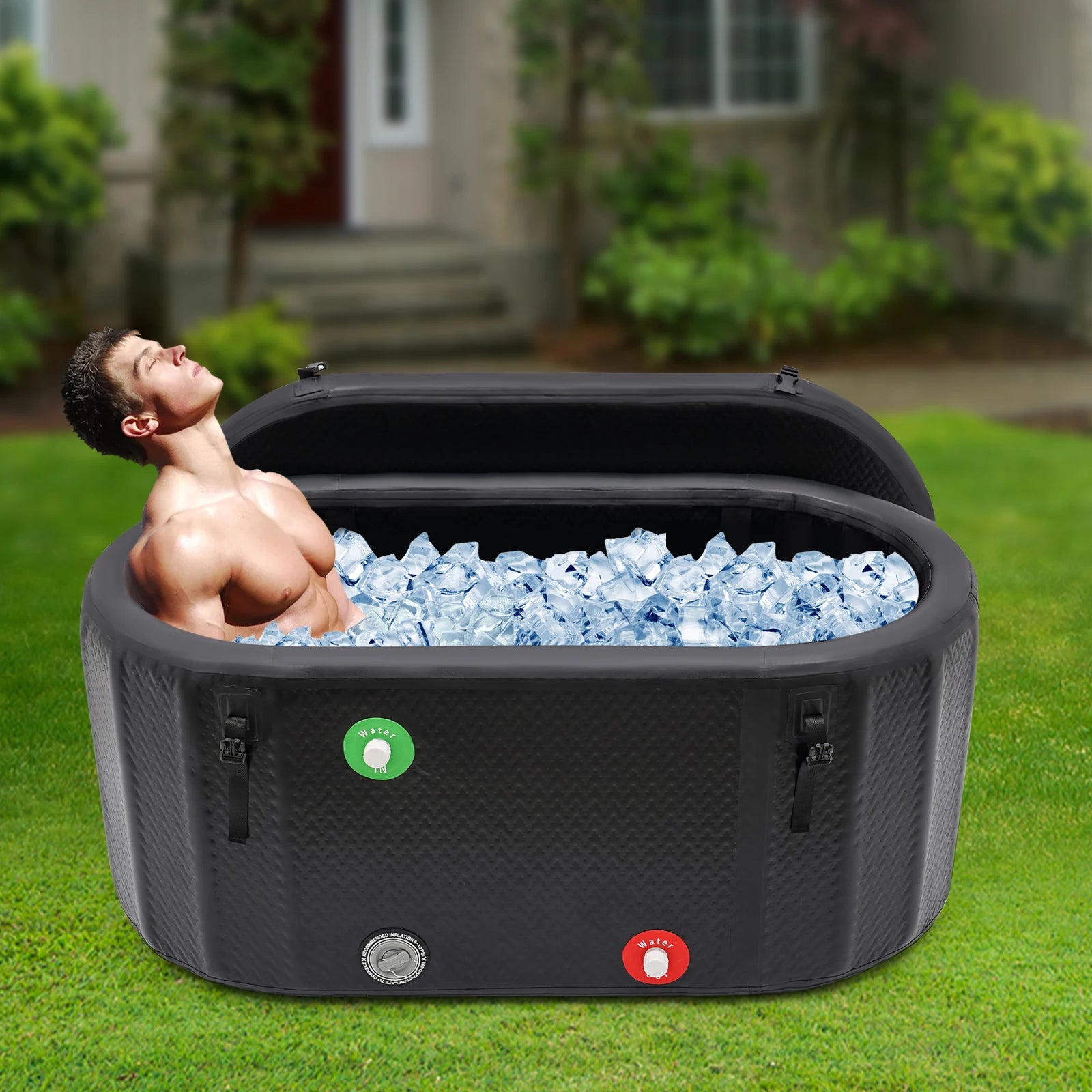 150x80x67cm Inflatable Ice Bathtub for Athletes, 370L Large Capacity Cold Water Bath Tub for Muscle Recovery, Portable