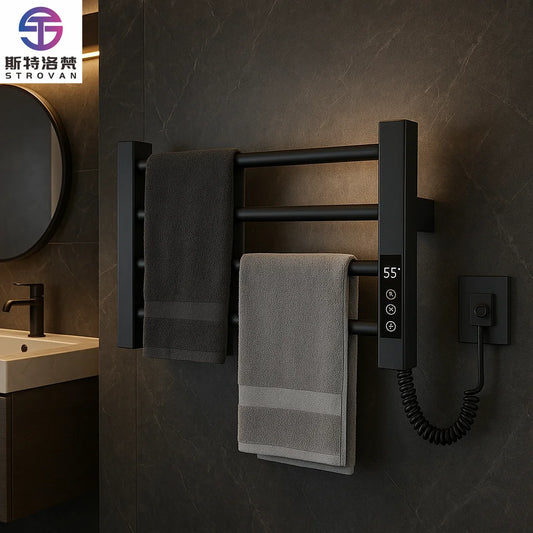 Mini Electric Towel Warmer Black Spa Dryer with Rail Machine Stand Steel Bathroom Accessory for Home Use Wet Heated