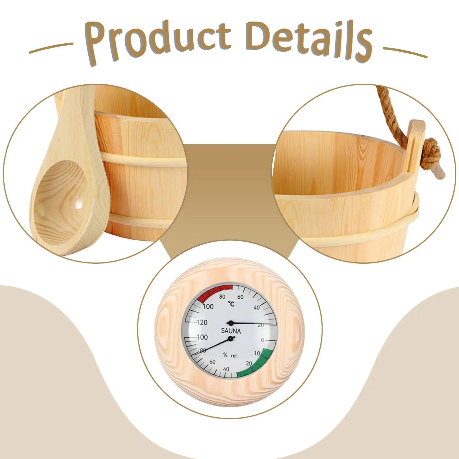 Bath Accessories Sauna Bucket 4L Wood Ladle Thermo Hygrometer Multifunctional Outdoor Steaming Sauna Kit