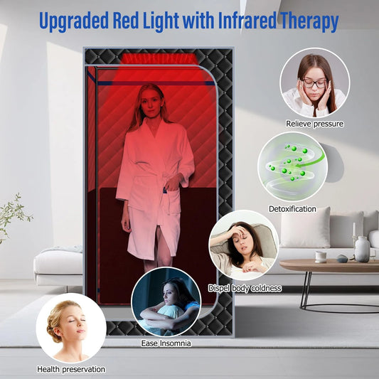 Portable Infrared Sauna for Home Personal Home Spa with Remote Control Heating Foot Pad with Reinforced Chair Red Light