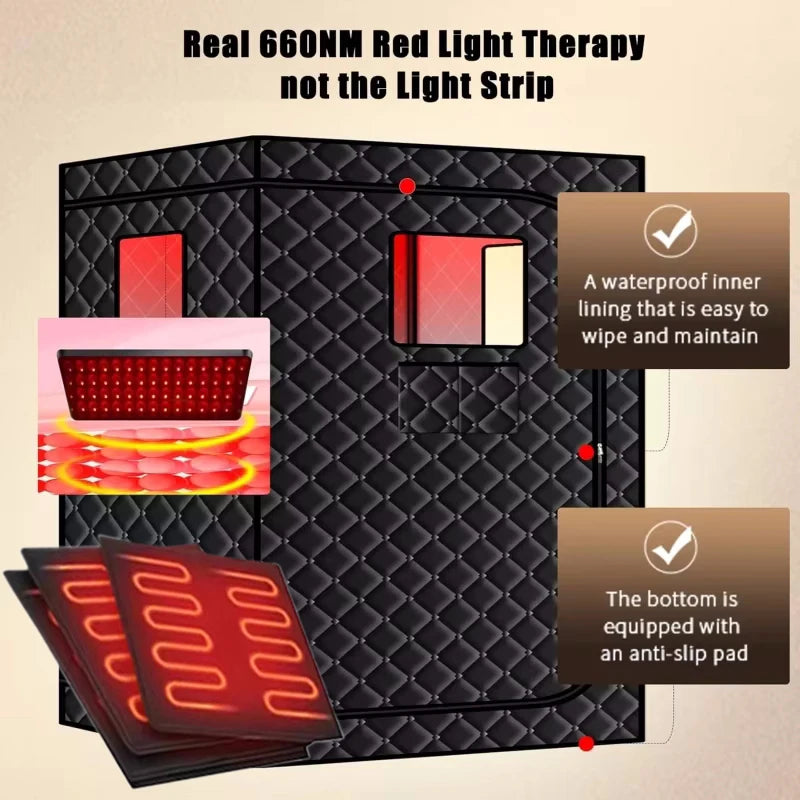 2 Person Portable Infrared Sauna with 660nm Red Light Therapy Lamp Large Sauna Box Full Size SPA Room for Home Relaxaion