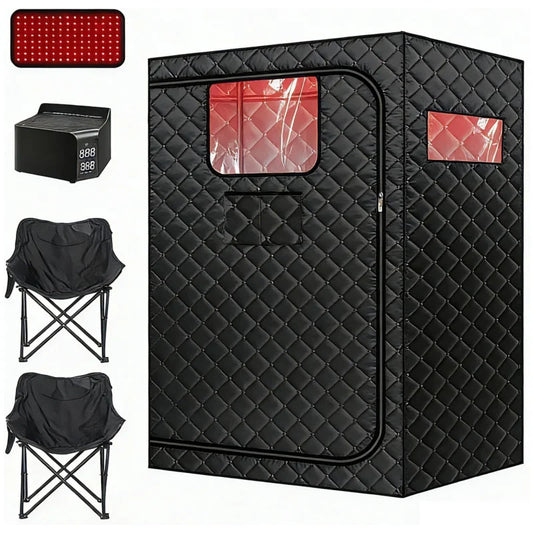 Upgraded Hot Air Sauna 2 Person Sauna Tent with 1500W & 159°F Portable Dry Wind Saunas with 660nm Red Light 2 Folding