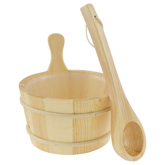 4L Wooden Sauna Bucket with Handle Sauna Bucket and Ladle Set Practical Sauna Water Bucket and Ladle Portable Wood SPA