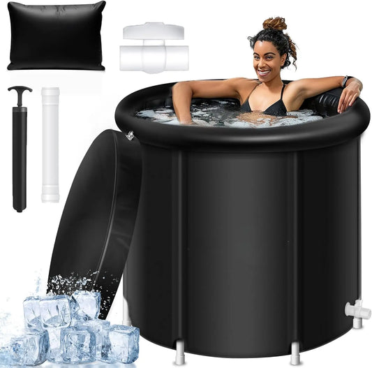 Portable Large Ice Bath Tub with Lid, Athletes Cold Water Therapy Recovery Pod, Foldable Home Inflatable SPA Bath tub