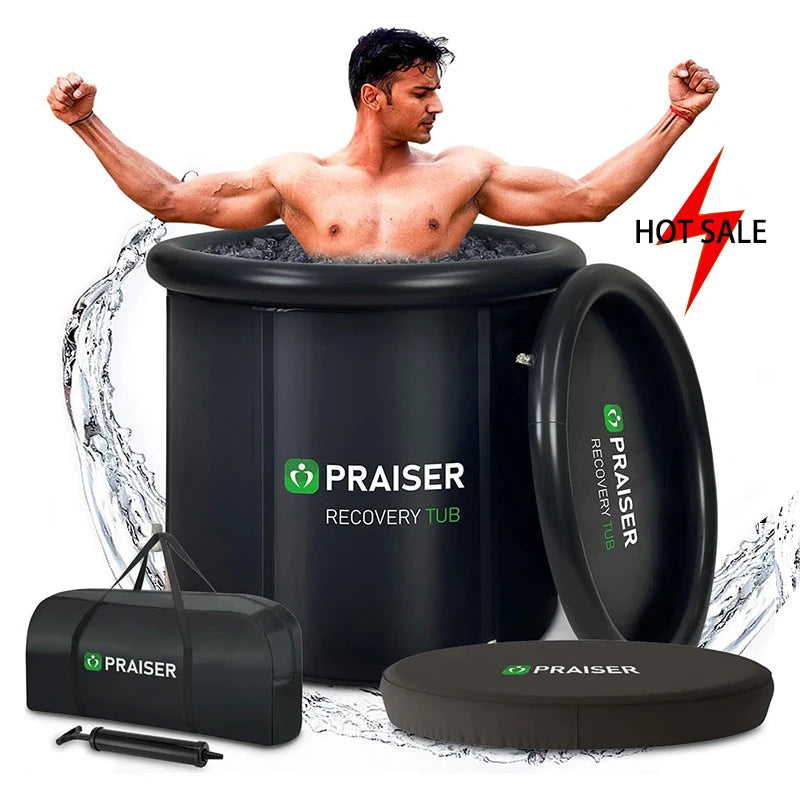 80Cm Round Modern Black Cold Plunge Barrel Foldable Ice Bath Inflatable Hot Tub Outdoor Spa Tubs Portable Bathtub For
