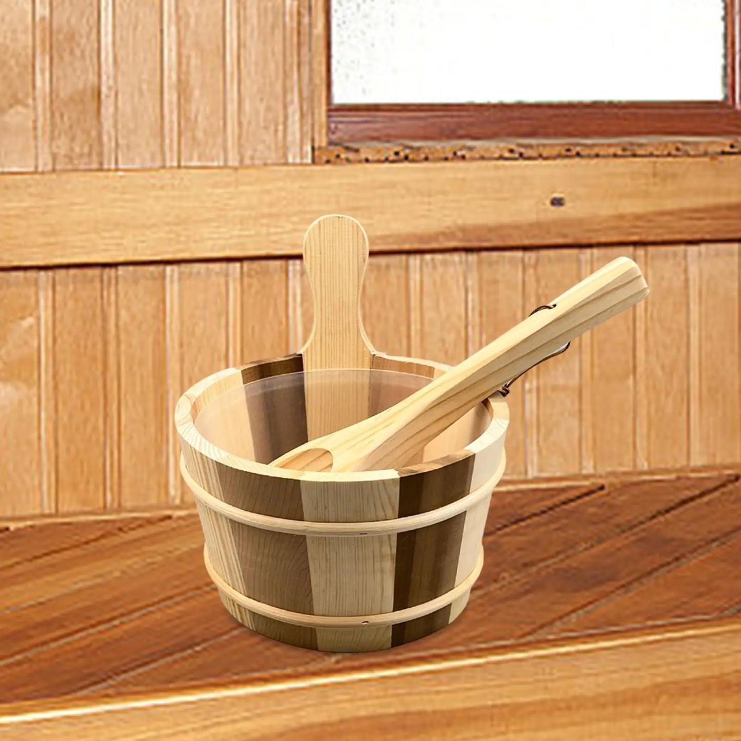 Premium Wooden Sauna Bucket & Ladle Set Natural Spa Steaming Accessories for Sauna Bath Aromatherapy Traditional