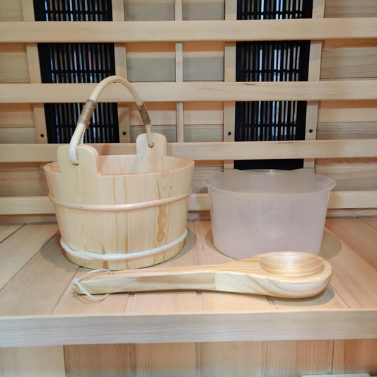 Wooden Sauna Bucket with Ladle Handmade Spa Accessory Bucket, (21.5cm) in Height, (30cm) in Diameter, Handle Classy