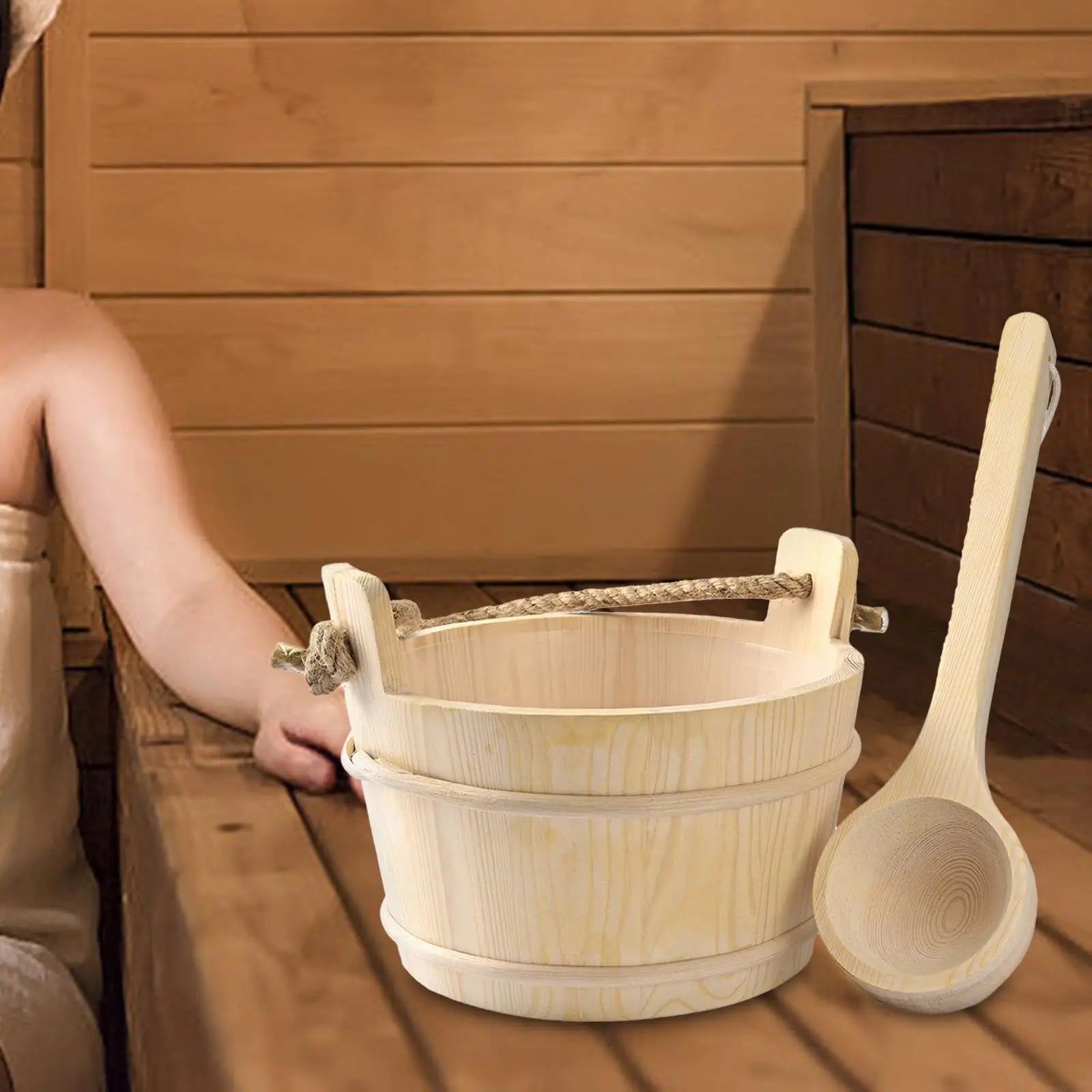 Wooden Sauna Bucket and Ladle 4L Large Capacity Versatile Bath Bucket SPA Steaming Room Tool SPA Accessory for Sauna